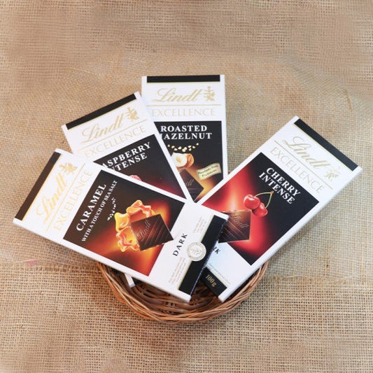 Pack Of 4 Lindt Chocolates(100 Gm) With Cane Basket