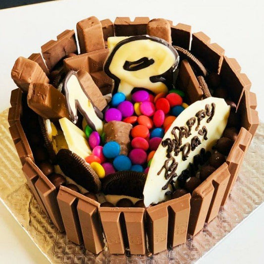 1/2 Kg Kitkat Theme Chocolate Gems Designer Cake ( Kitkat,5 Star, Dairy Milk, Milky Bar Chocolates Used)