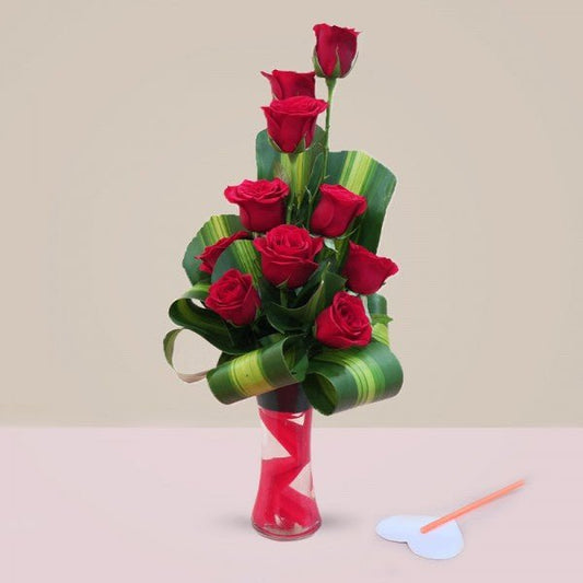 Glass Vase Arrangement of 10 Red Roses