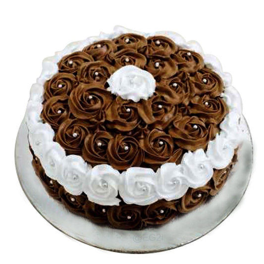 Chocolate And White Rose Cake 500 Gm