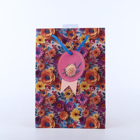 Purple and Golden Design Printed Paper Bag Pack of -3