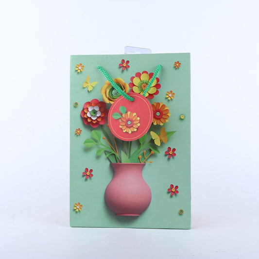 Multicolor Flowers and Pot Printed Paper Bag Pack of 4