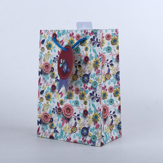 Multicolor Flowers Printed Paper Bag Pack of 4