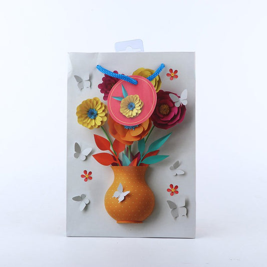 Orange Pot and Flowers Design Printed Paper Bag Pack of 4