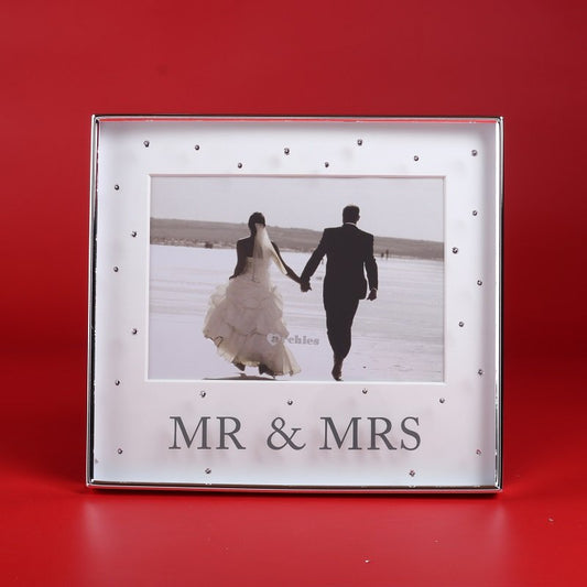 Silver Mr and Mrs Crystal Design Photoframe