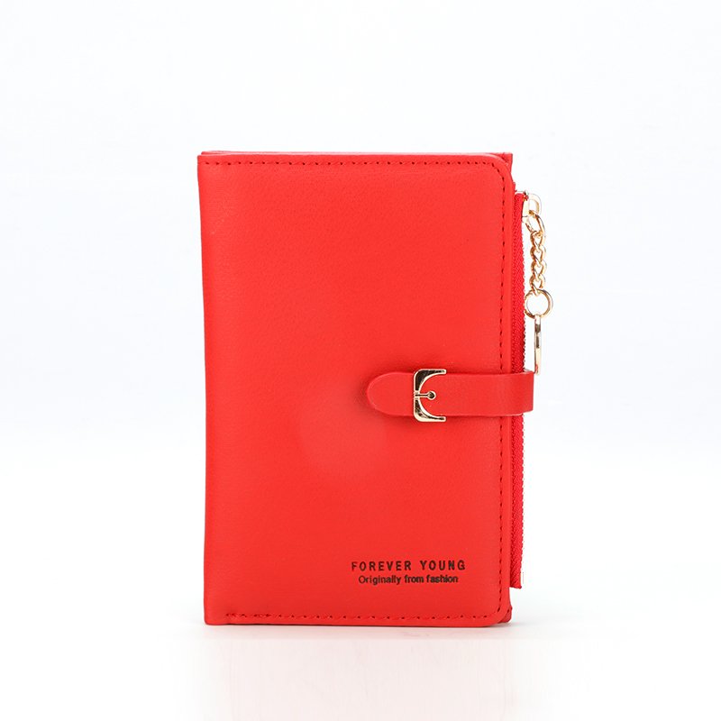 Red Fascinating Buckle Design Lock Wallet With Golden Zip For Womens