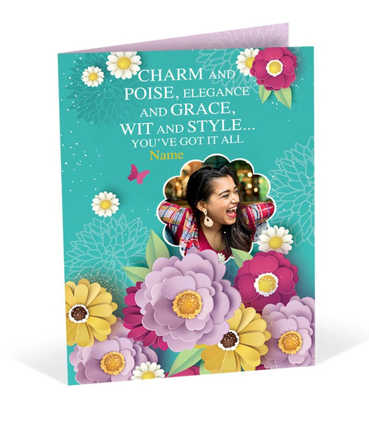Alluring Flowers Design Charm and Poise Womans Day Greeting Card