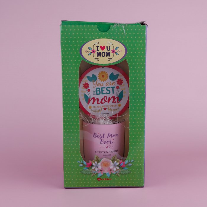 I Love You Mom Pink Scented Candle with Hanging