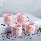 Pink 250 ML Ceramic Mug Set of 4 with 1 Stand