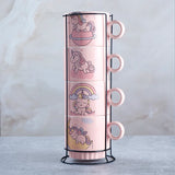 Pink 250 ML Ceramic Mug Set of 4 with 1 Stand