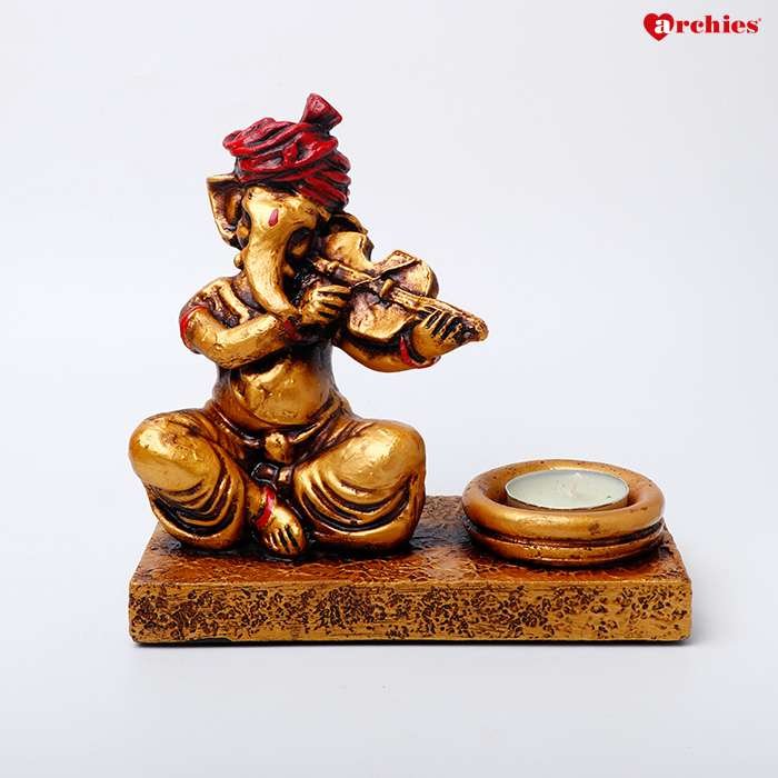 Ganesha Playing Sitar with Candle Stand