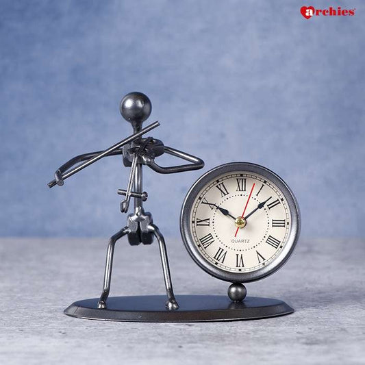 Archies Grey Violin Playing Statue With Clock