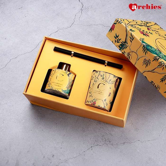 Archies Yellow Arabian Musk And Royal Sandalwood Candle And Diffuser Set