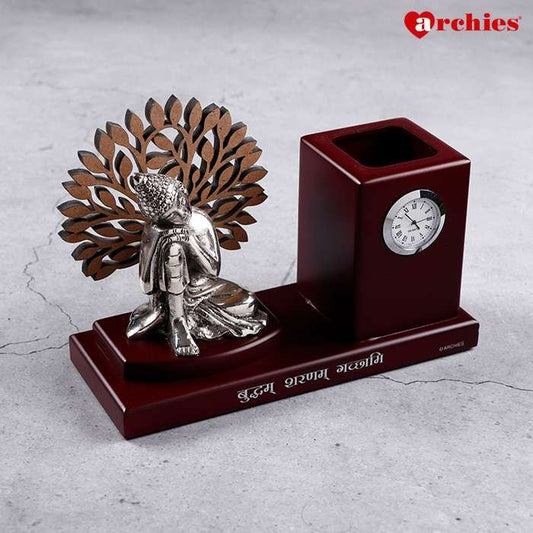 Buddha With Tree Pen Stand And Clock