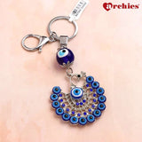 Archies Blue And White Peacock Protective Evil Eye Keychain