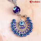 Archies Blue And White Peacock Protective Evil Eye Keychain