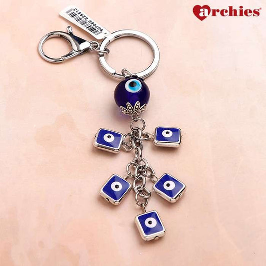 Archies  Sphere and Square Design Blue And White Protective Evil Eye Keychain