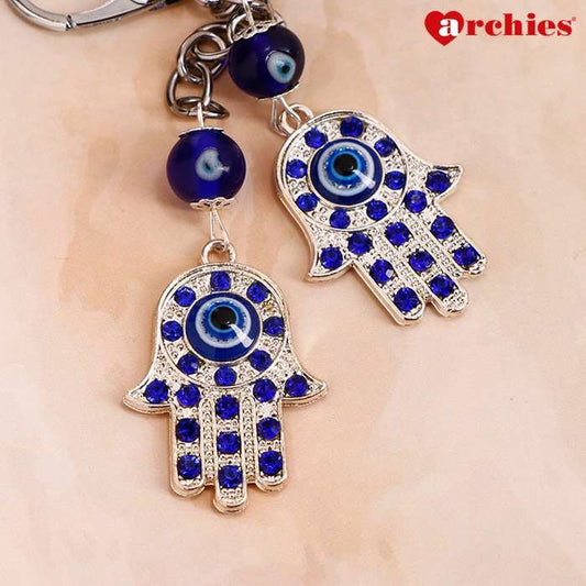 Archies Lucky Blessing Hands Blue And White Protective Evil Eye Keychain