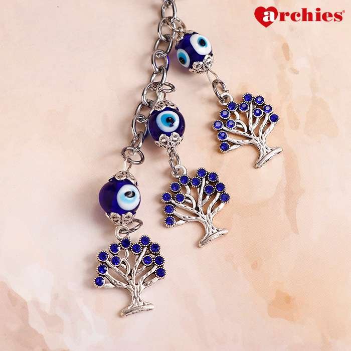 Archies Tree Design Blue And White Protective Evil Eye Keychain