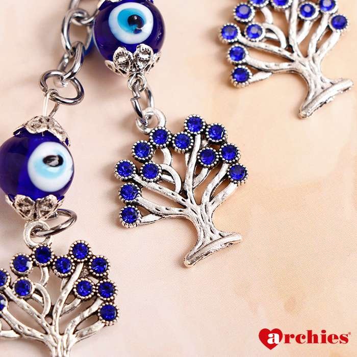 Archies Tree Design Blue And White Protective Evil Eye Keychain