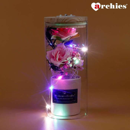Archies Soft Pink Rose In Pot Beautiful Light Up Showpiece