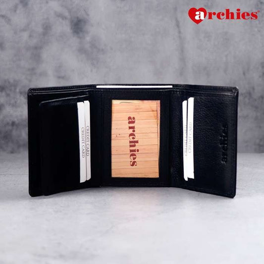 Archies Wooden Gift Box Three Fold Black Gents Wallet