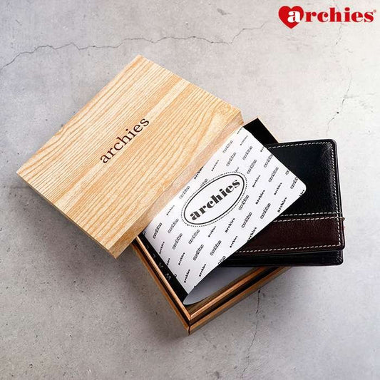 Archies Wooden Gift Box Exquisite Design Black And Brown Gents Wallet