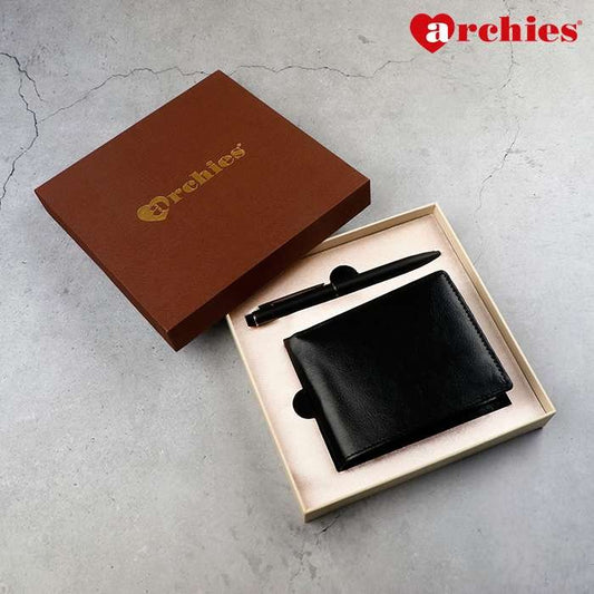 Archies Black Wallet And Pen Gift Set