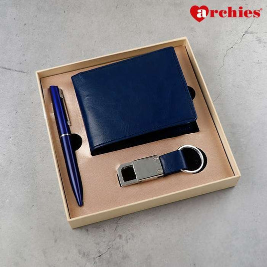 Archies Blue Wallet Key Chain And Pen Gift Set