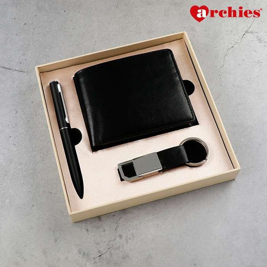 Archies Black Wallet Key Chain And Pen Gift Set