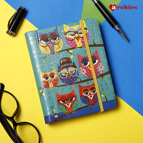Funky Owl Themed Exercise Book with Elastic