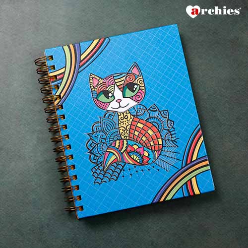 Cat Illustration Coloured Pages Spiral Notebook