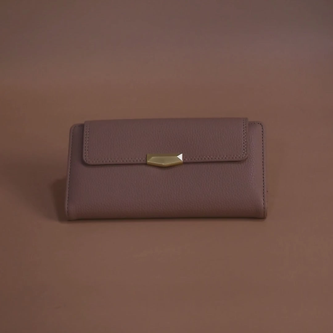 Beige Pebbled-Texture Flap Wallet