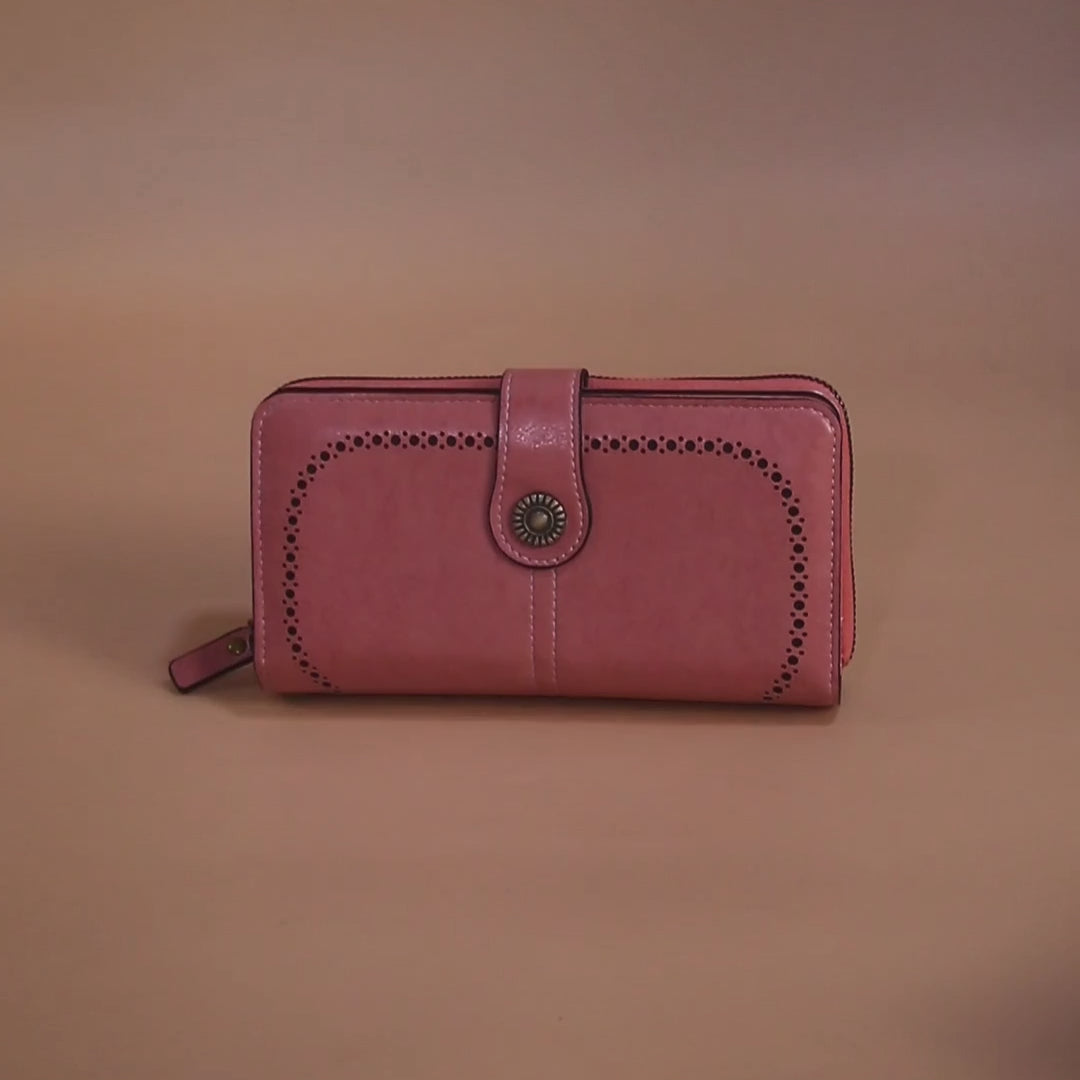 Pink Brogue-Perforated Tab Wallet