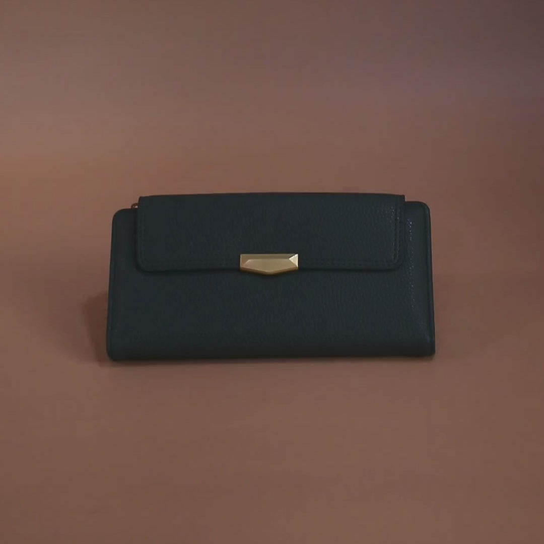 Green Pebbled-Texture Flap Wallet