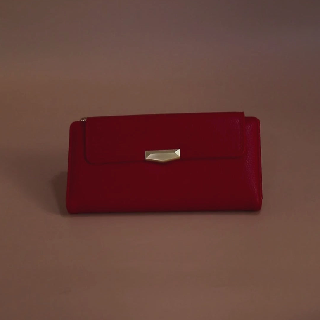 Red Pebbled-Texture Flap Wallet