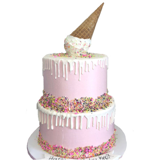 Two Tier Strawberry Cake with Icecream Cone