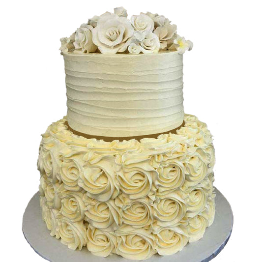 Two Tier Vanila Rose Cake