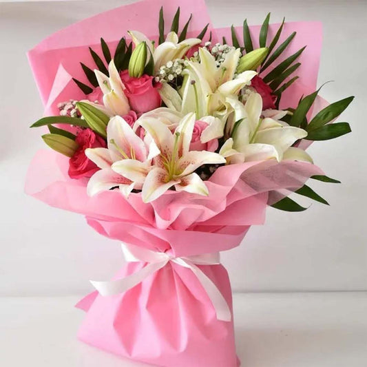 Lilies and Pink Roses Bouquet