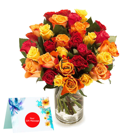 Bright Roses Glass Vase with Coffe Cake