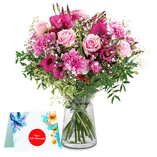 Mixed Flowers with Glass Vase and Blueberry Cake