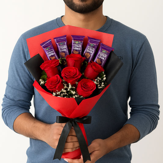 Royal Choco Blossom Roses with Chocolates Bouquet