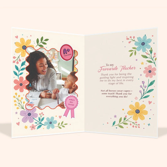 Best Teacher Ever Floral Personalised Greeting Card