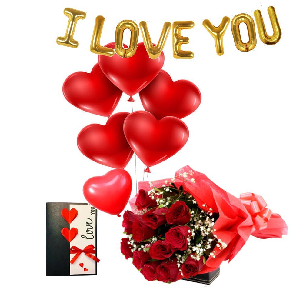 Flowers Bouquet with Balloons And Greeting Card - Archies Online