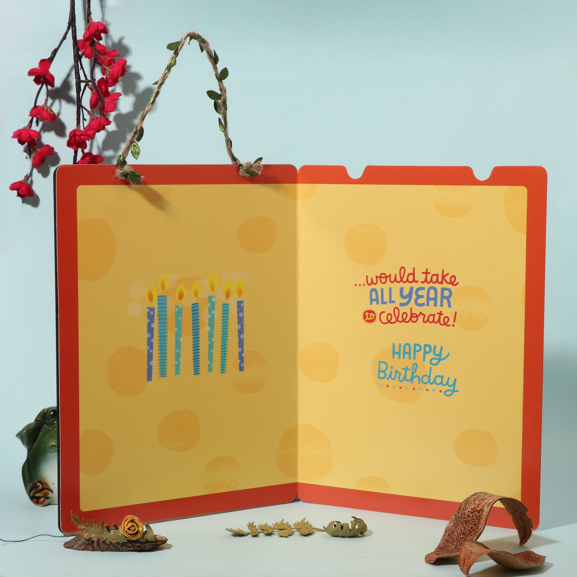 Orange Birthday Cake Design Greeting Card