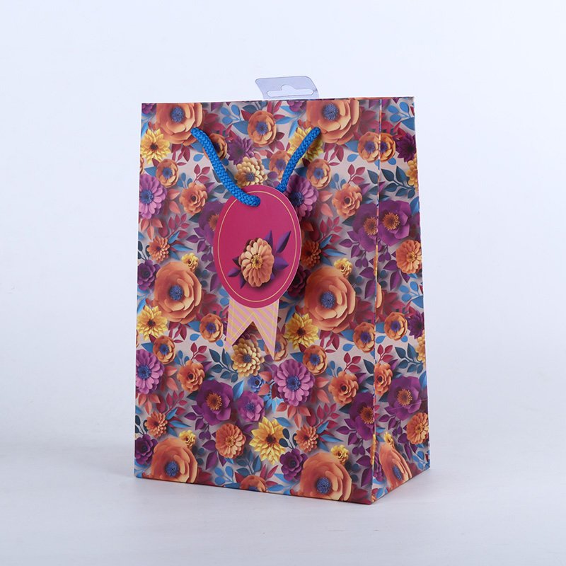 Purple and Golden Design Printed Paper Bag Pack of -3