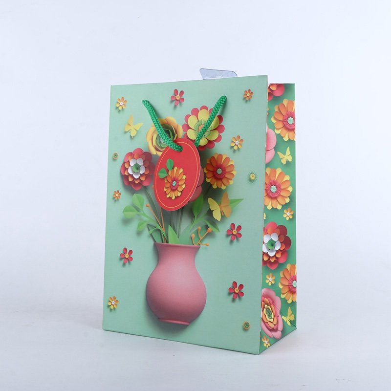 Multicolor Flowers and Pot Printed Paper Bag Pack of 4