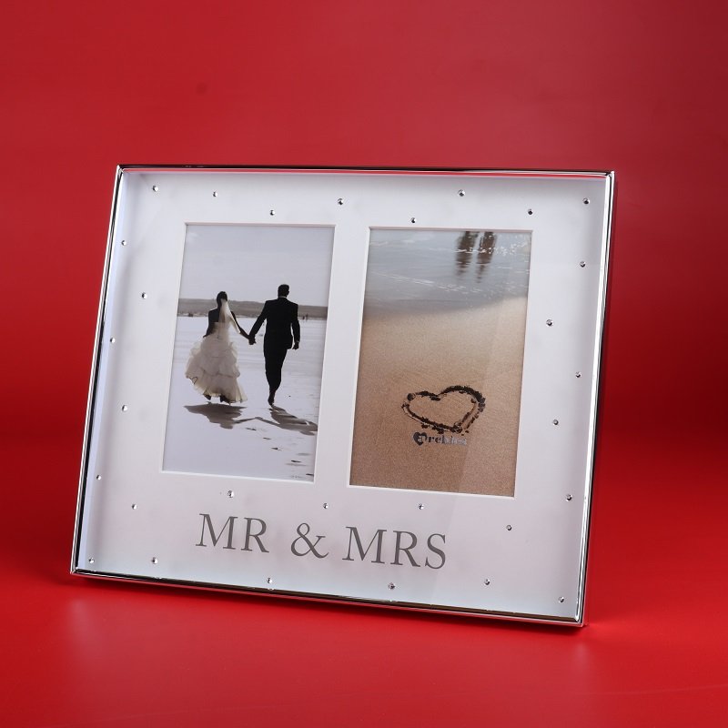 Silver Mr and Mrs Crystal Design Photoframe