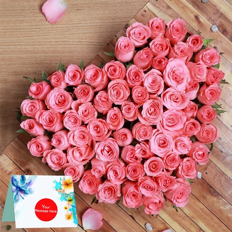 75 Pink Roses Heart Shape Arrangement