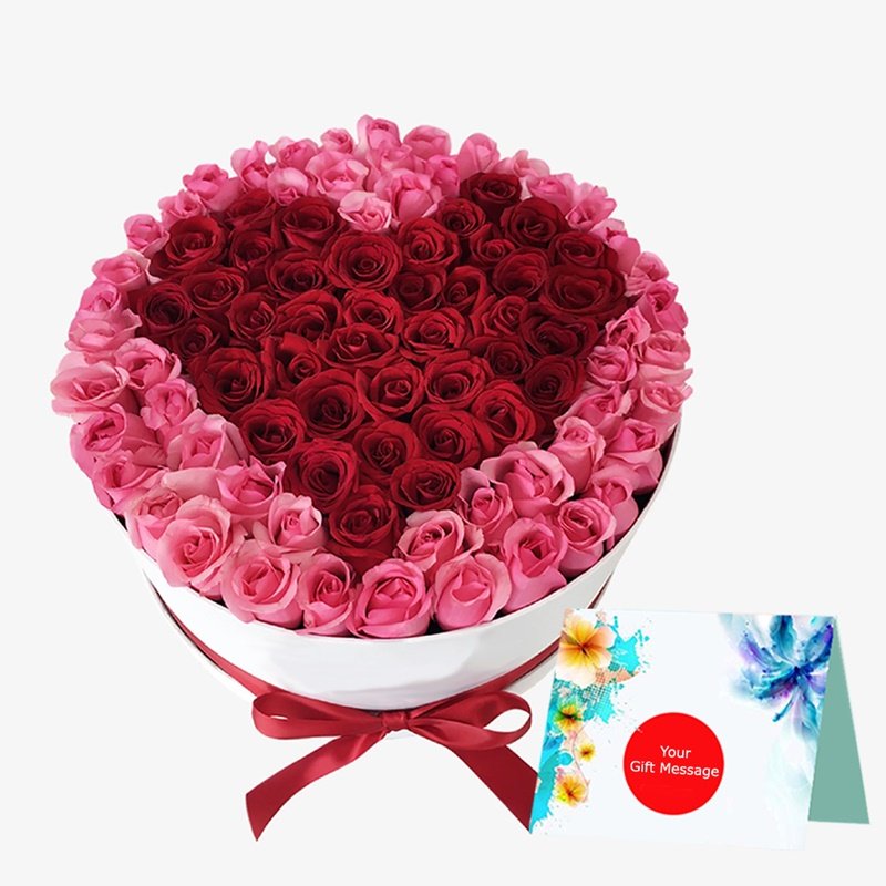 Box or Basket Arrangment of 100 Red and 100 Pink Roses